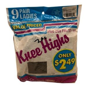 Vintage 9 Pair Family Dollar Plus Size Knee Highs Black Fits 10-13